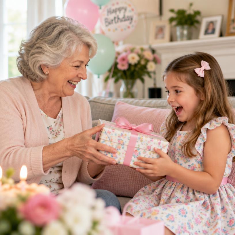 A grandmother sharing a birthday gift